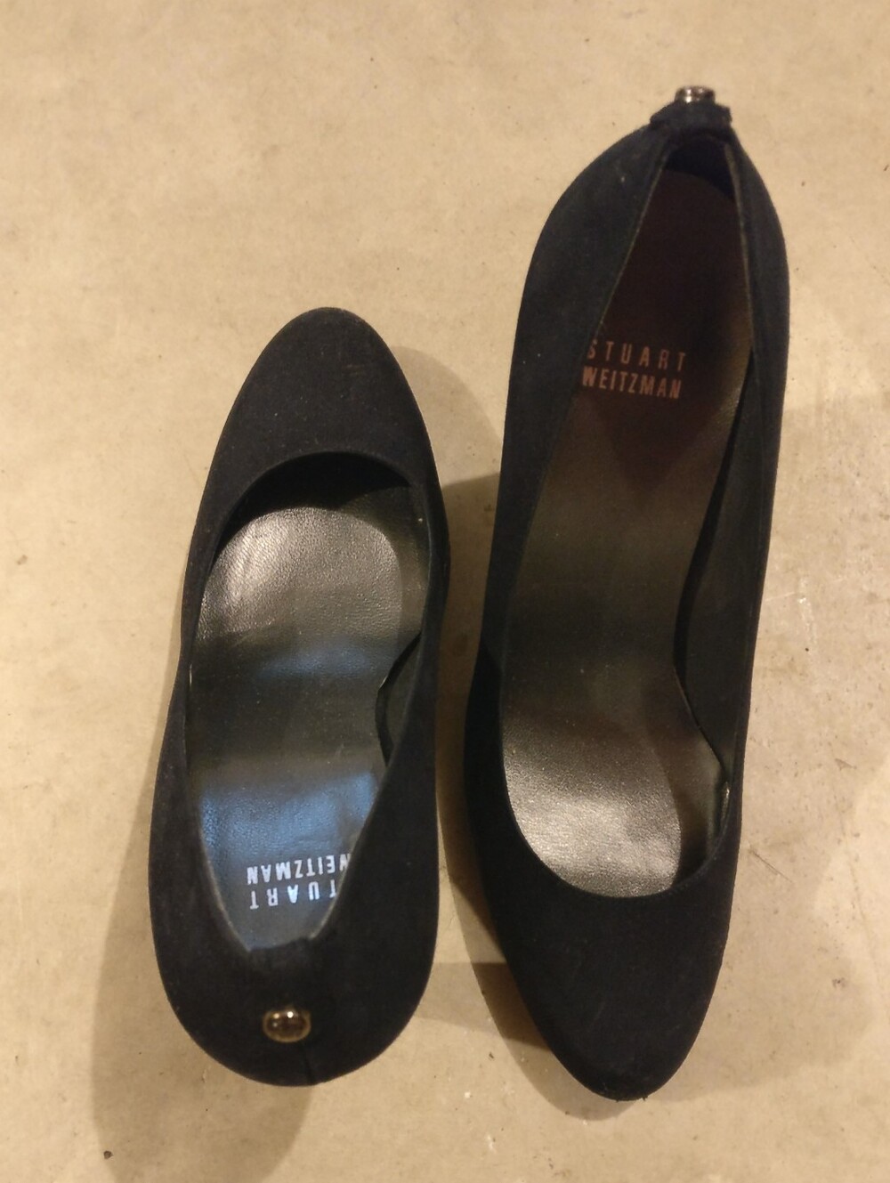 Stuart Weitzman Black Suede Round-Toe Pumps